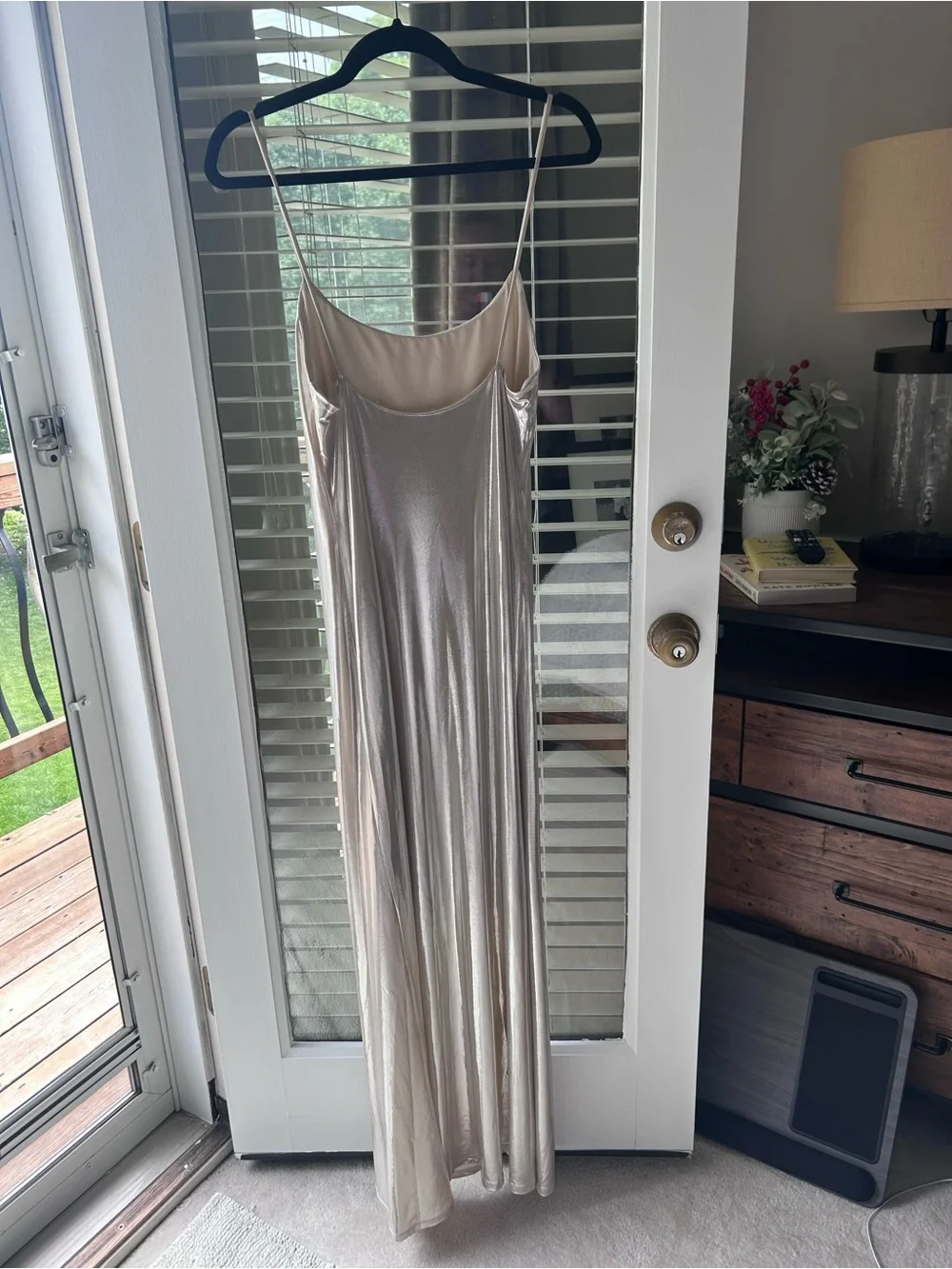Reformation Liquid Light Gold Maxi Dress with Straps. Size M - Picture 3 of 5